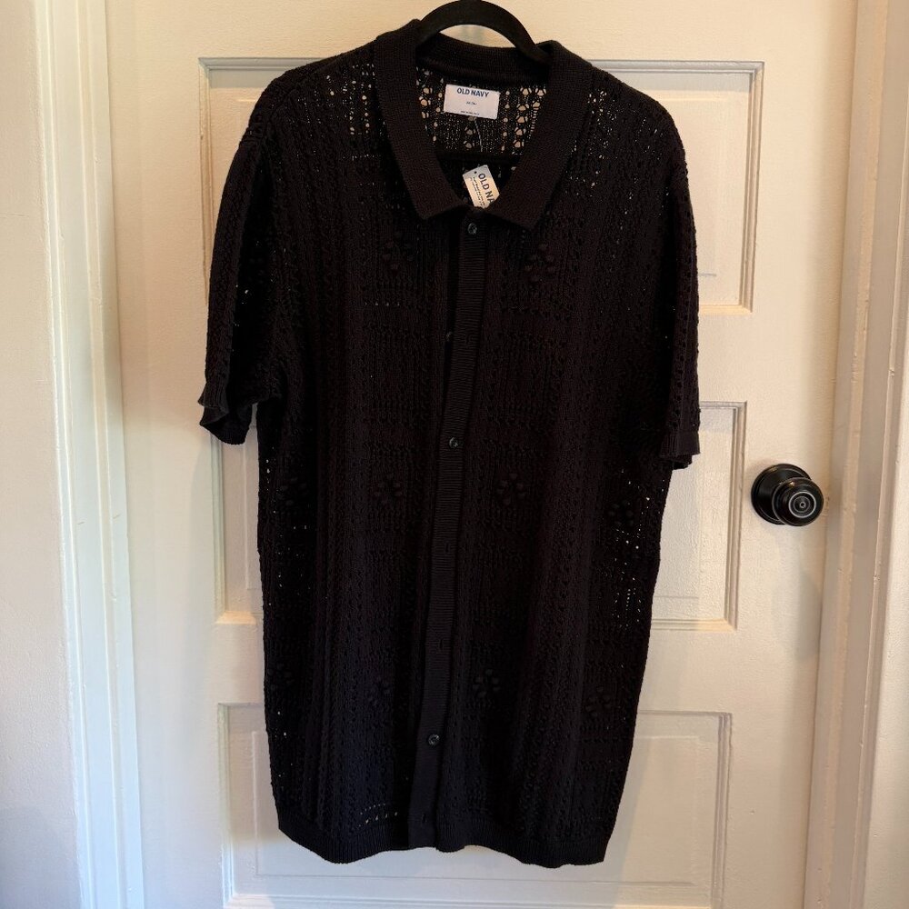 Black Knit Eyelet Polo